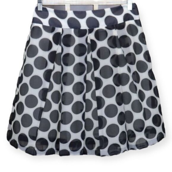 The Limited Cream and Black Polka Dot Lined Pleated A-Line Skirt - Picture 1 of 6